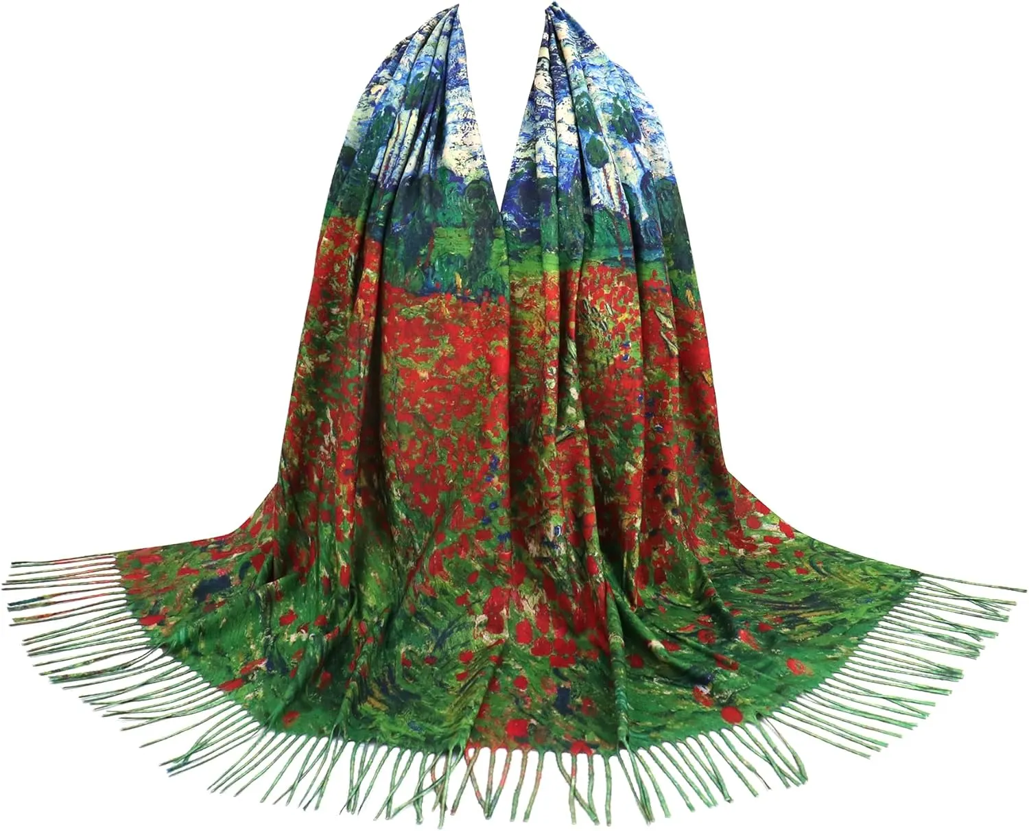 Reversible Pashmina Scarf - Double-side Cashmere Feel Shawl Wrap Monet Van Gogh Art Printing Scarves