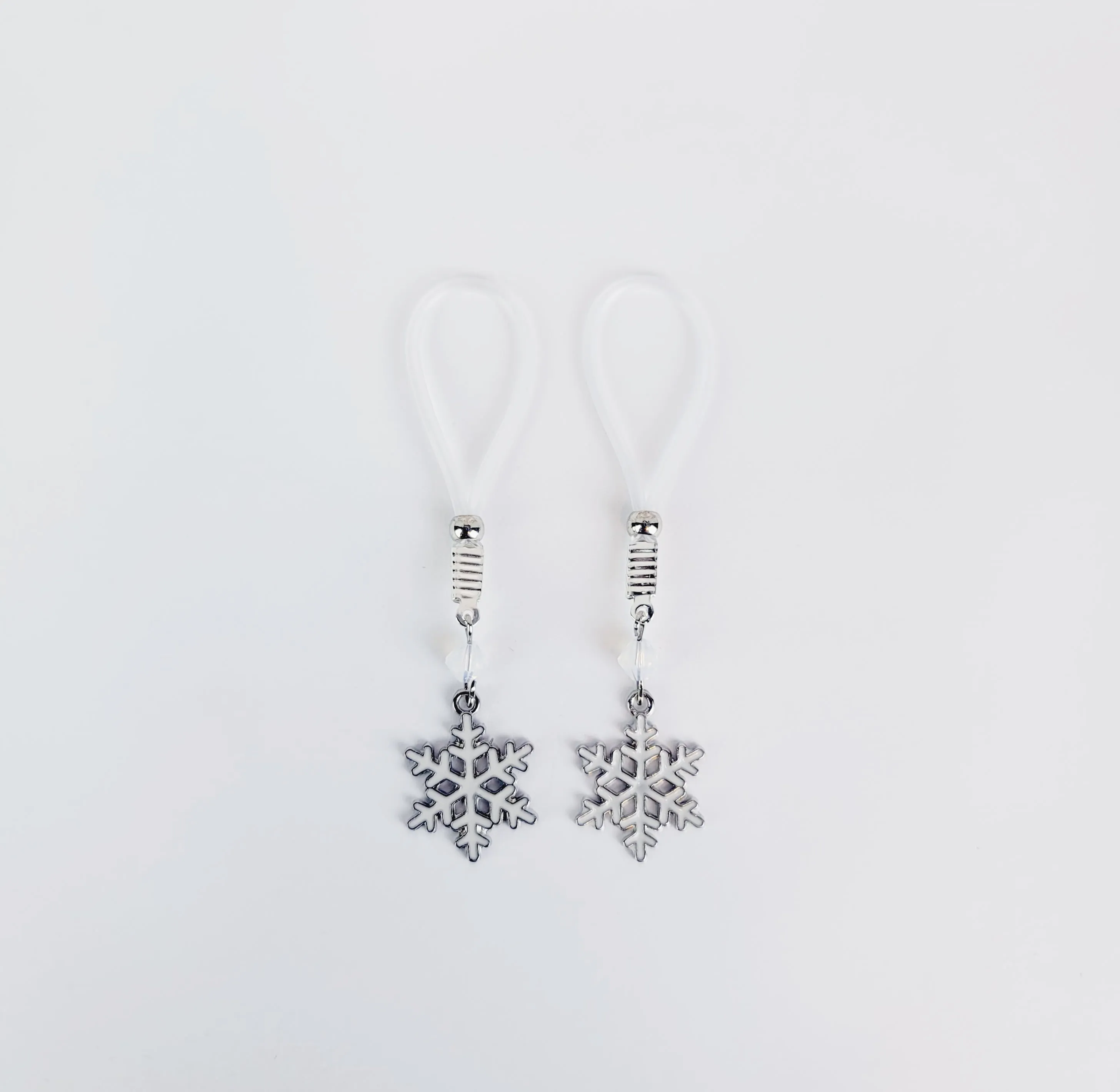 Snowflake Nipple Dangles on Non Piercing Nipple Nooses or Your Choice of Nipple Clamps. BDSM, MATURE