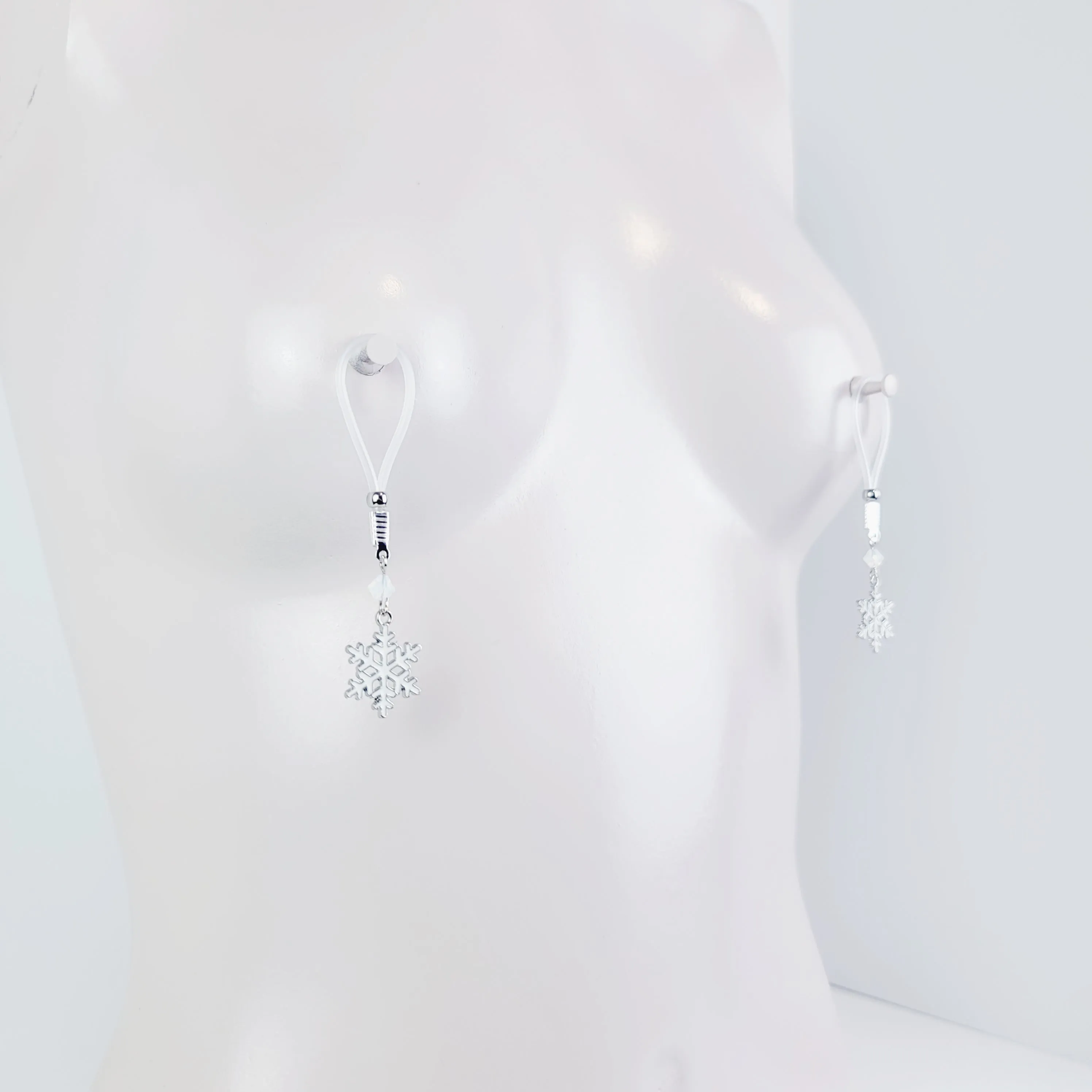 Snowflake Nipple Dangles on Non Piercing Nipple Nooses or Your Choice of Nipple Clamps. BDSM, MATURE