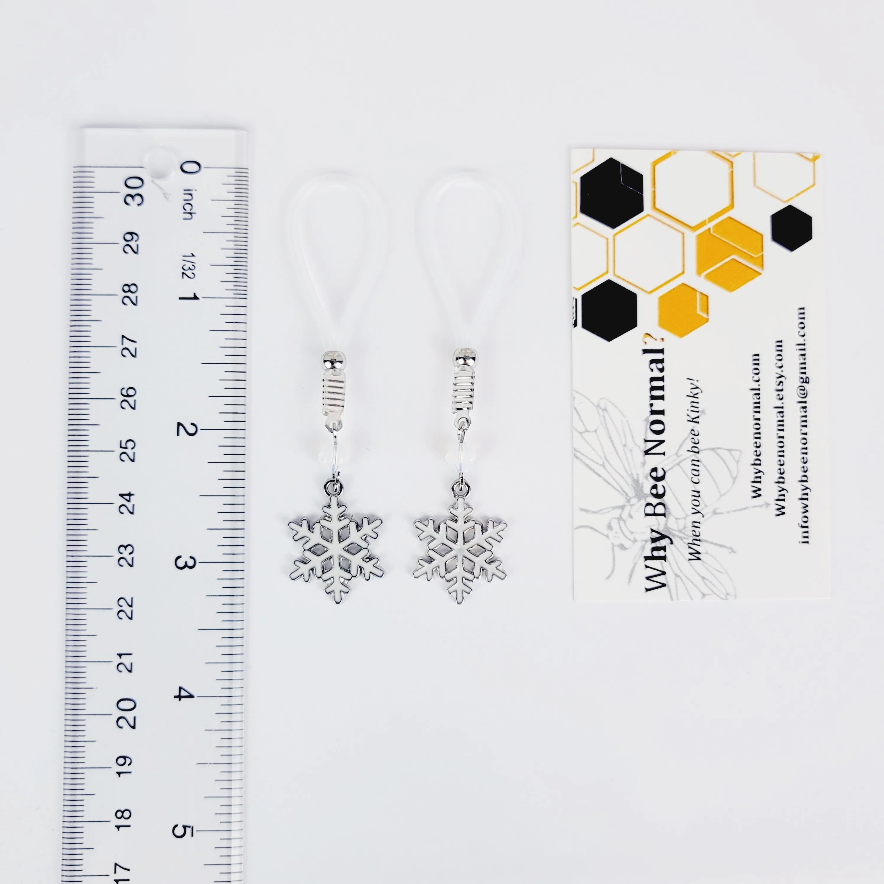 Snowflake Nipple Dangles on Non Piercing Nipple Nooses or Your Choice of Nipple Clamps. BDSM, MATURE