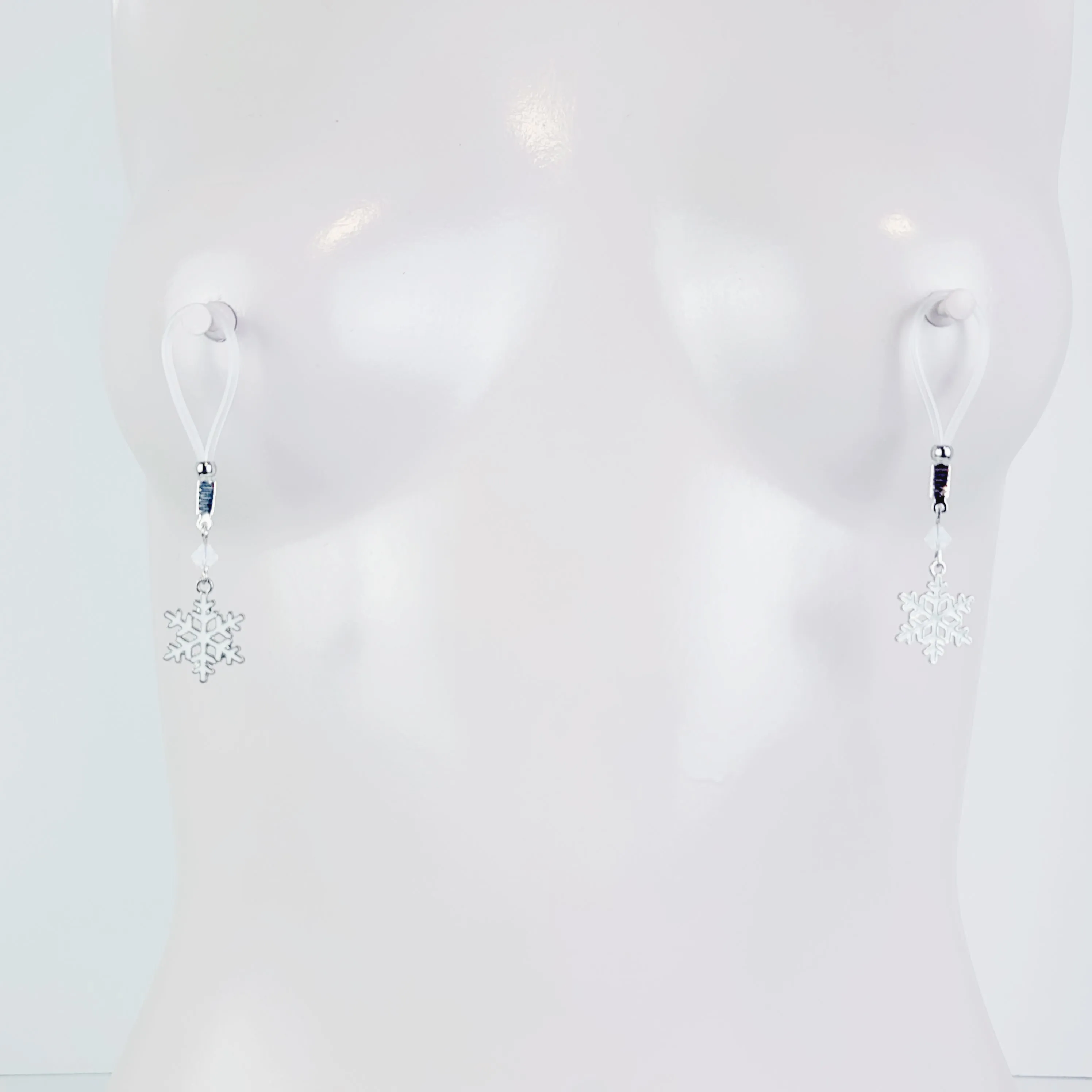 Snowflake Nipple Dangles on Non Piercing Nipple Nooses or Your Choice of Nipple Clamps. BDSM, MATURE