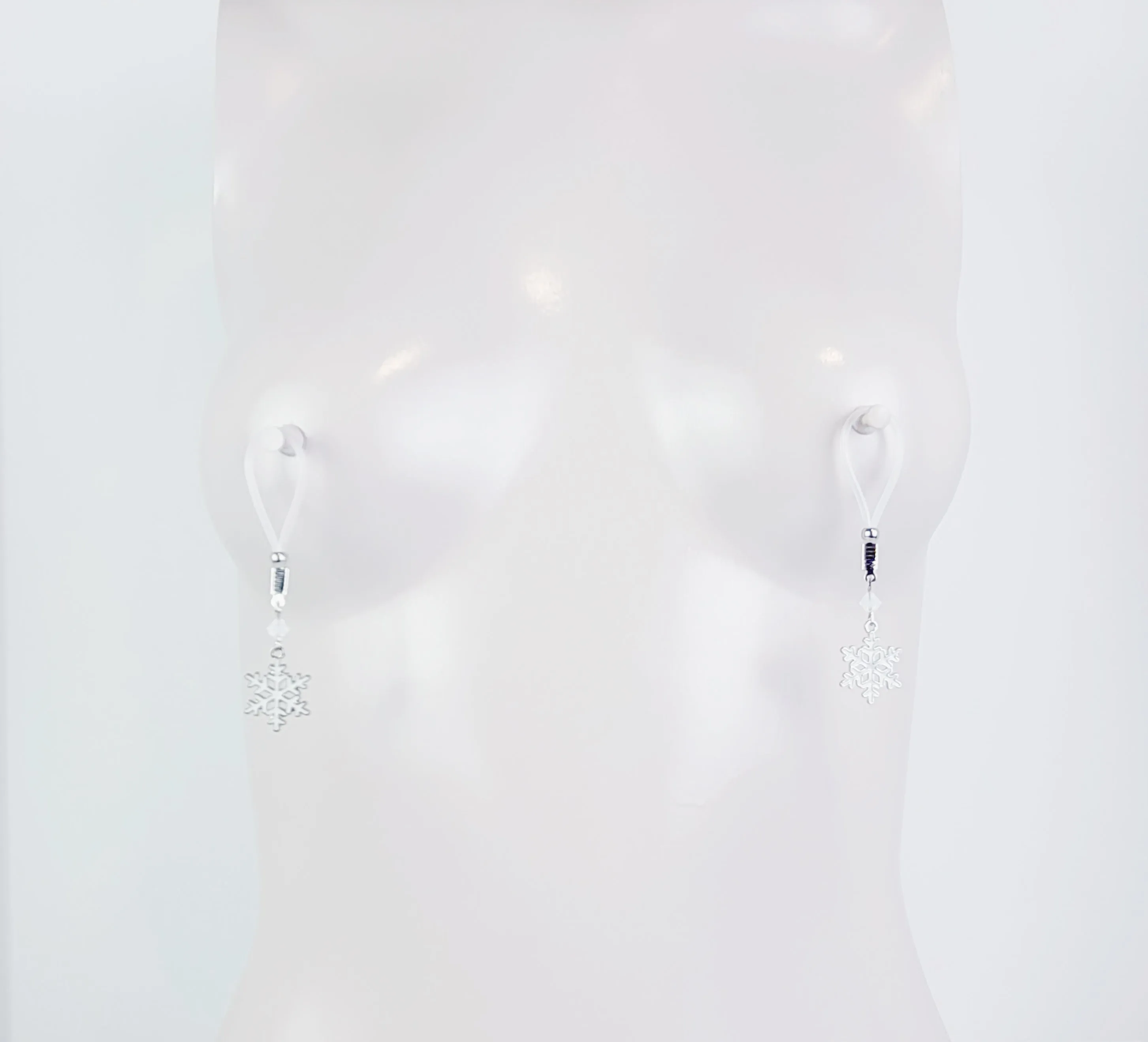 Snowflake Nipple Dangles on Non Piercing Nipple Nooses or Your Choice of Nipple Clamps. BDSM, MATURE