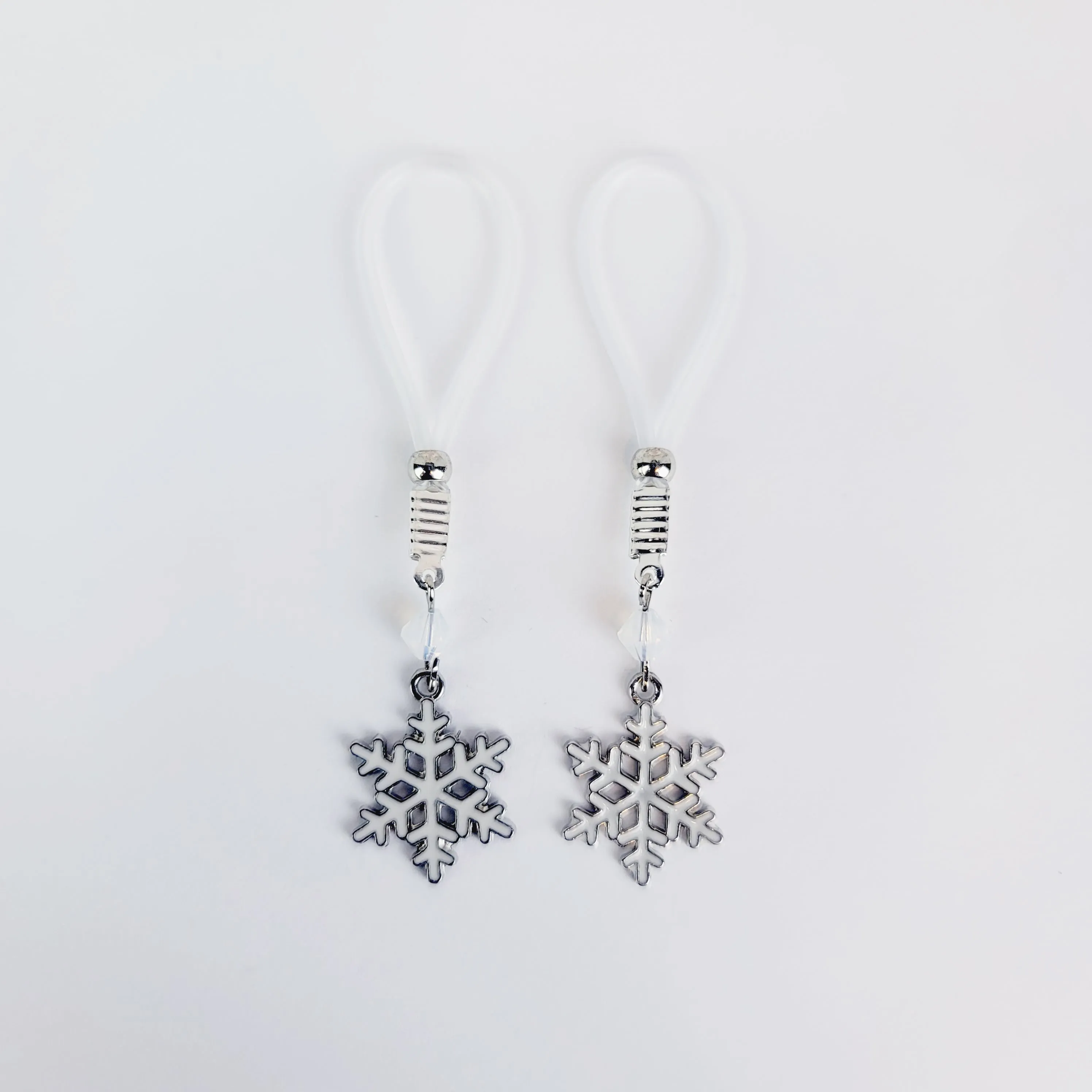 Snowflake Nipple Dangles on Non Piercing Nipple Nooses or Your Choice of Nipple Clamps. BDSM, MATURE