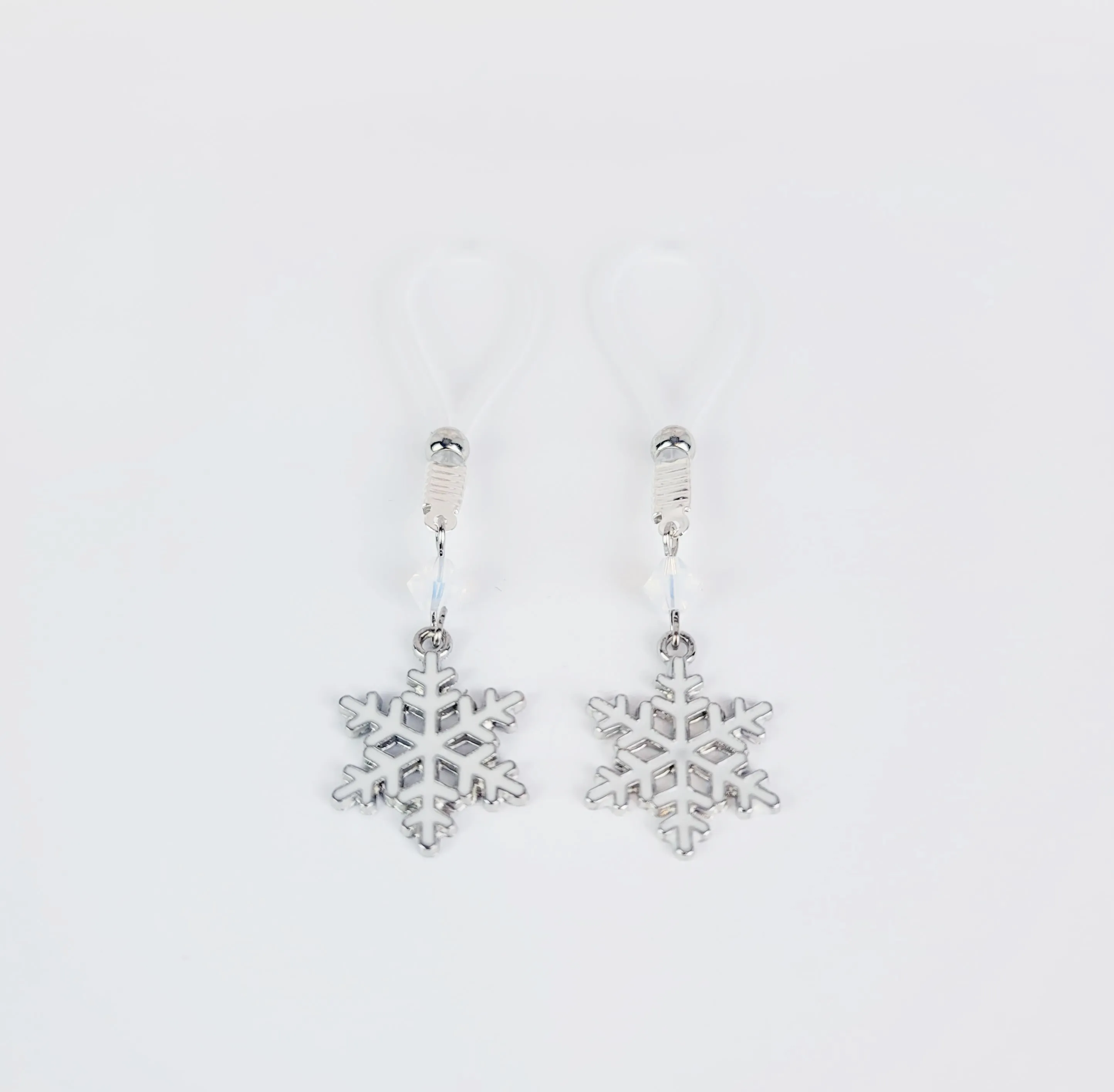 Snowflake Nipple Dangles on Non Piercing Nipple Nooses or Your Choice of Nipple Clamps. BDSM, MATURE
