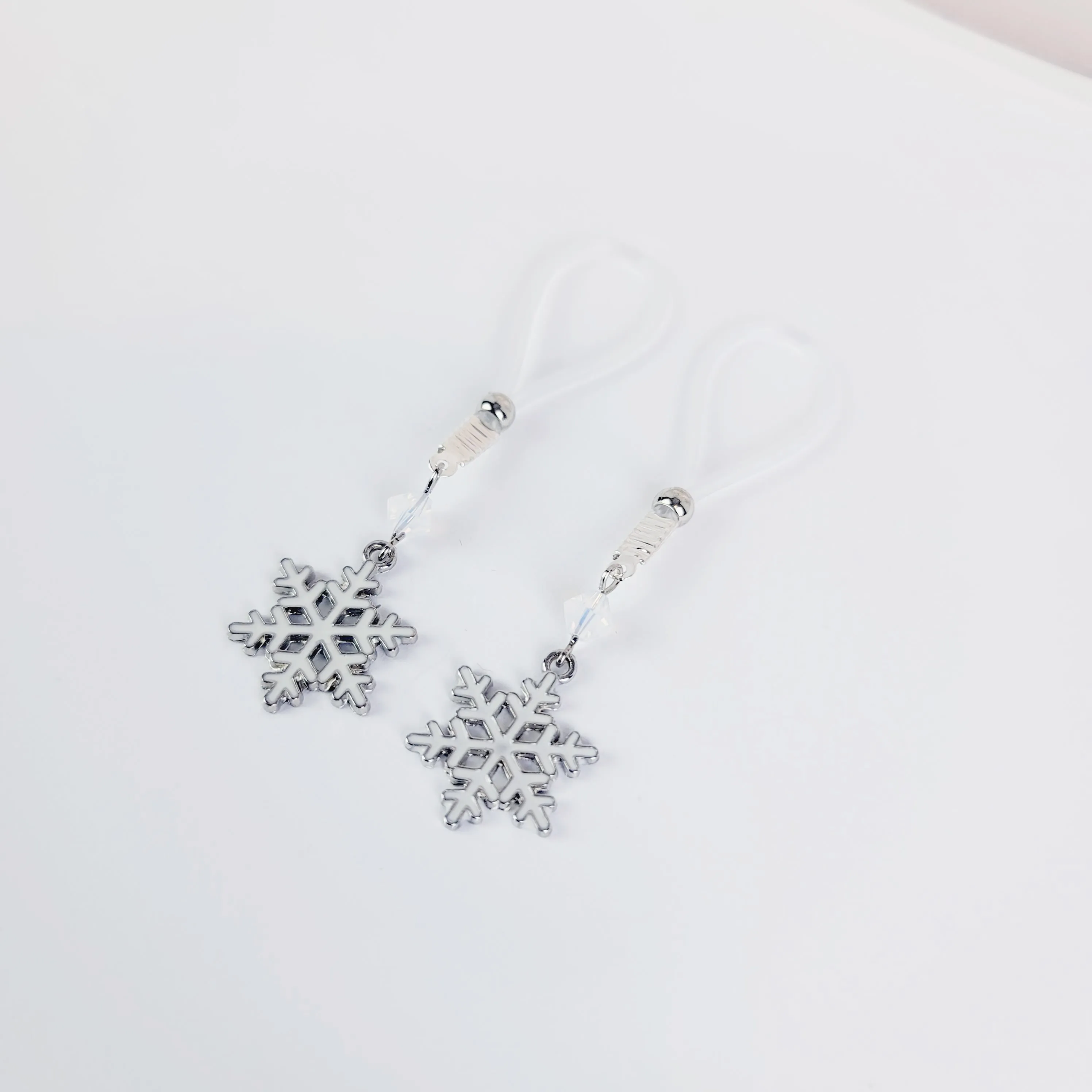 Snowflake Nipple Dangles on Non Piercing Nipple Nooses or Your Choice of Nipple Clamps. BDSM, MATURE