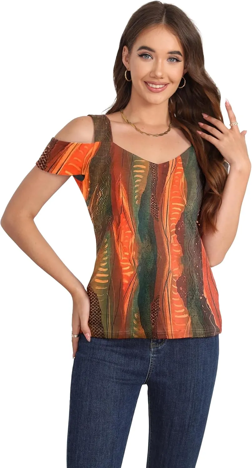 Soesdemo Summer Tops Womens Tunic Top Short Sleeve Cold Shoulder V Neck Loose Fit Basic Tee Casual Tops Shirts Blouse