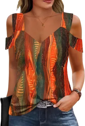 Soesdemo Summer Tops Womens Tunic Top Short Sleeve Cold Shoulder V Neck Loose Fit Basic Tee Casual Tops Shirts Blouse