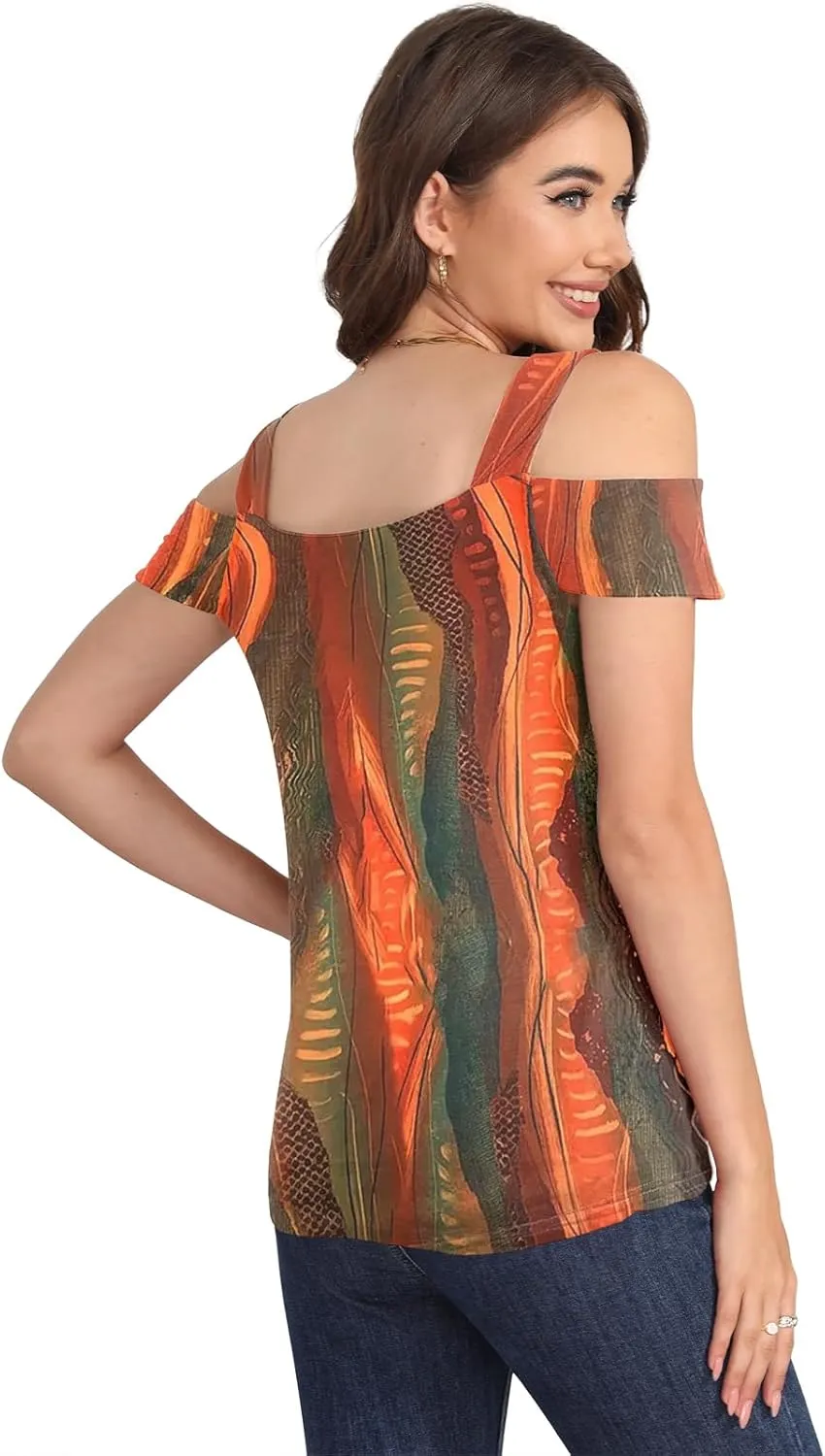 Soesdemo Summer Tops Womens Tunic Top Short Sleeve Cold Shoulder V Neck Loose Fit Basic Tee Casual Tops Shirts Blouse