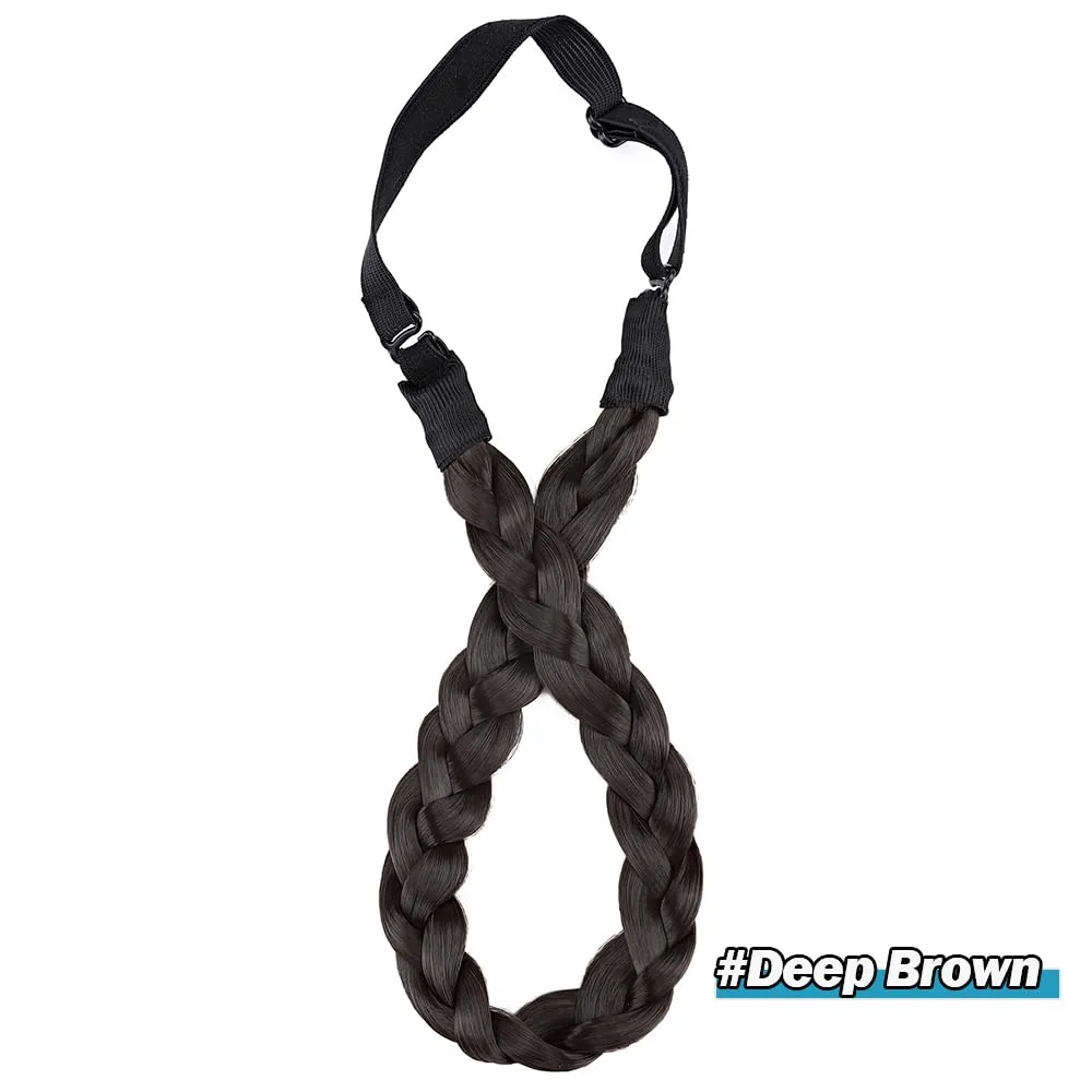 Synthetic Chunky Braided Headband - Elastic Stretch Wide Plaited Braids - Trendy Girls Women (Dark Brown, Small-three strands)