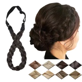 Synthetic Chunky Braided Headband - Elastic Stretch Wide Plaited Braids - Trendy Girls Women (Dark Brown, Small-three strands)