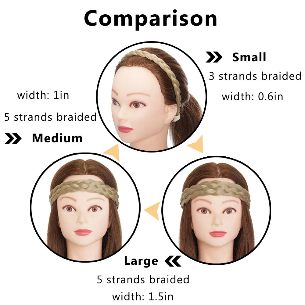 Synthetic Chunky Braided Headband - Elastic Stretch Wide Plaited Braids - Trendy Girls Women (Dark Brown, Small-three strands)