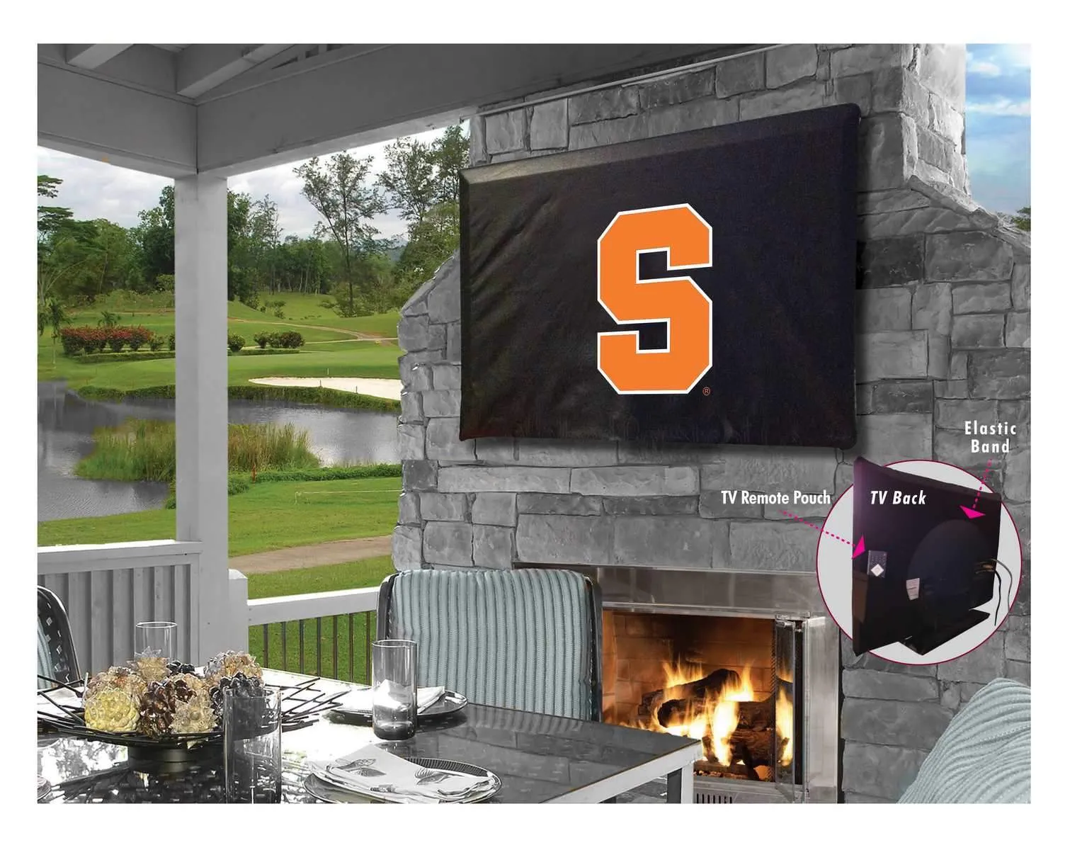 Syracuse Orange HBS Black Breathable Water Resistant Vinyl TV Cover