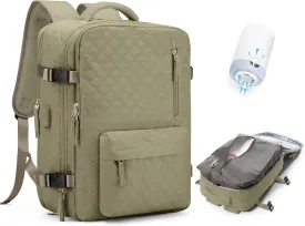Travel Vacuum Storage Backpack with Air Pump Vacuum Seal Compression Space Saver Bags Clothing Vacpack Airback 18x14x8 inches Travel Bag Carry on Personal item Laptop Work Backpacks Women Men Khaki