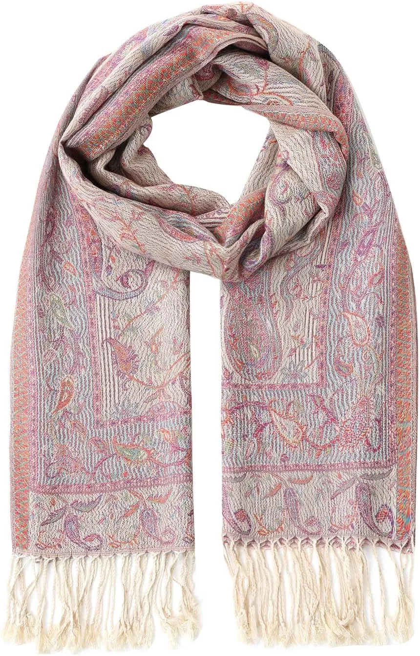 Umjetnost Womens Soft Silky Pashmina Rave Scarf Paisley Pattern Pashmina Shawl Wrap with Fringes