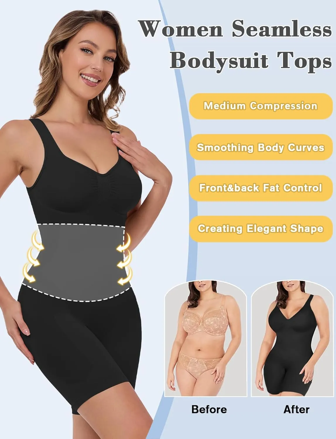 VVX Shorts Bodysuit for Women Tummy Control Shapewear Body Shaper Butt Lifting Workout Bodycon One Piece Jumpsuit