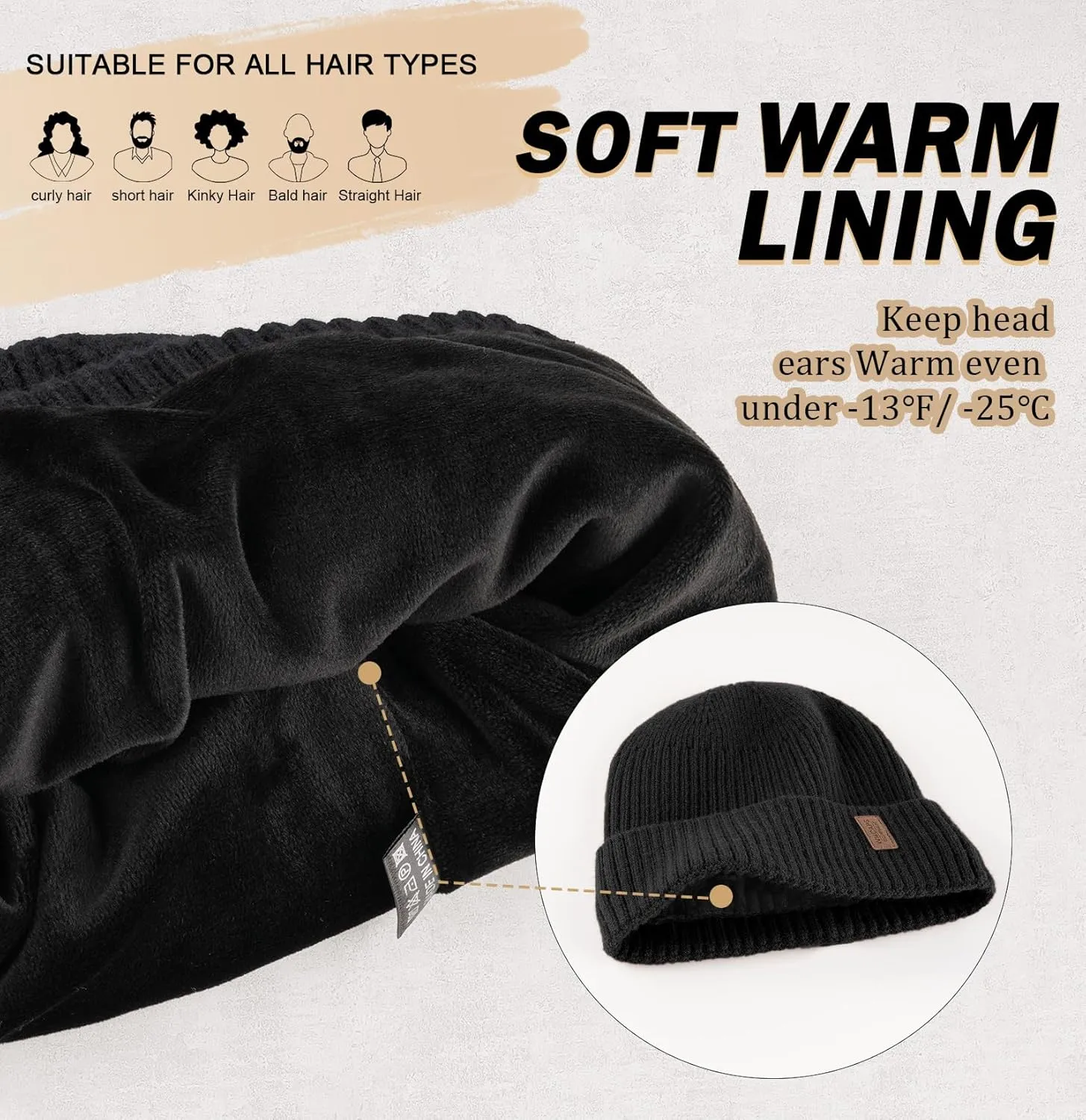 Wmcaps Warm Beanie for Men Women, Fleece Lined Beanie Warm Winter Caps Unisex Fashion Knit Cuffed Cap