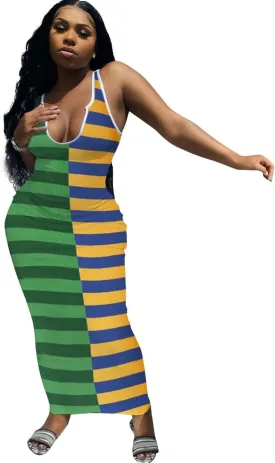 Women Bodycon Maxi Tank Dress, Sexy Deep U Neck Ribbed Solid Color Party Wrap Long Dresses