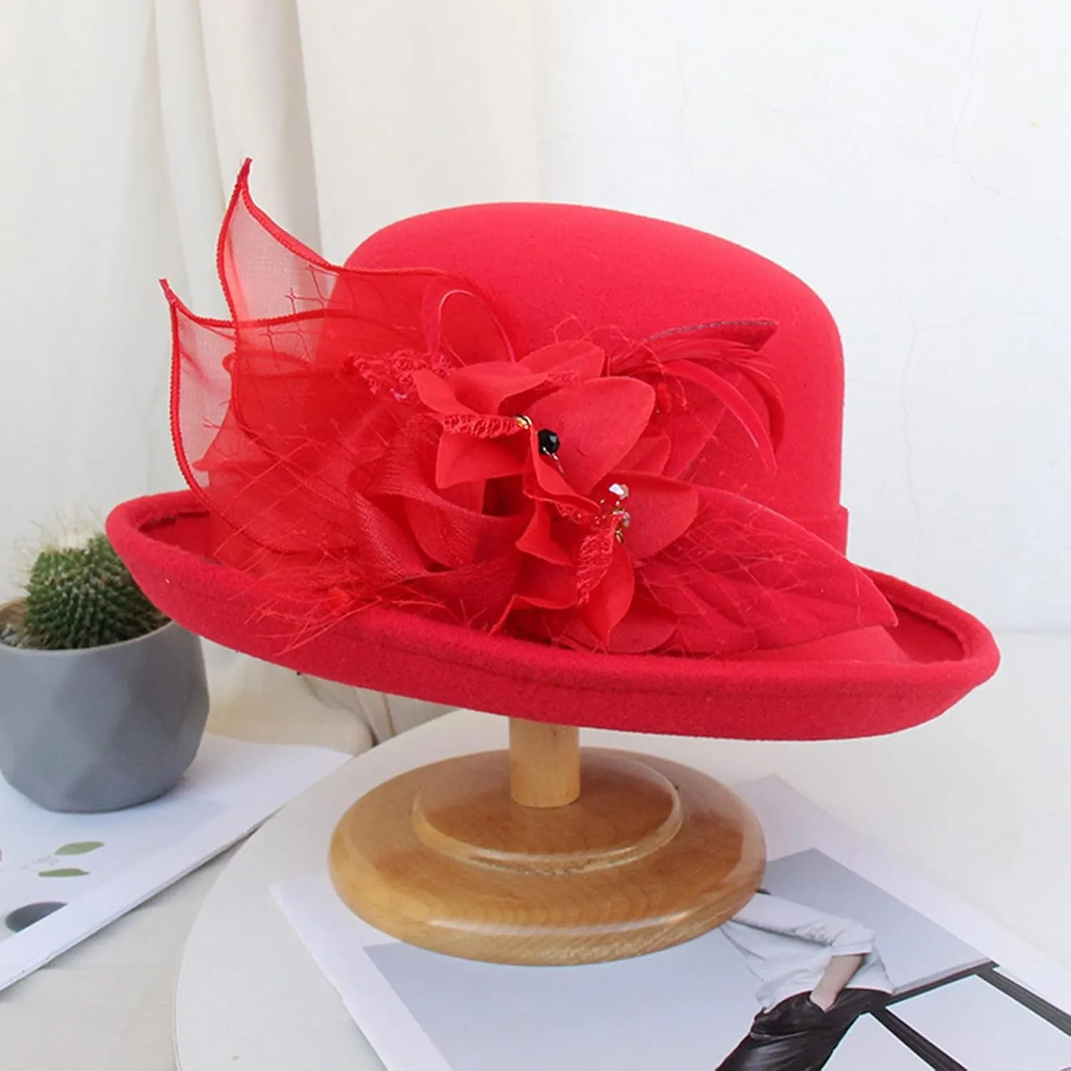 Women Cloche Bucket Bowler Hat 1920s Vintage Church Dress Party Hat Fall Winter Bell Round Cap Cloche Hat