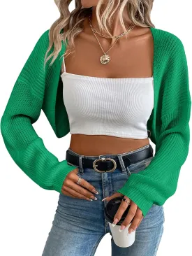 Women's Cardigan Shrugs Long Sleeve Knit Cropped Bolero Shrug Open Front Casual Cardigans for Dresses