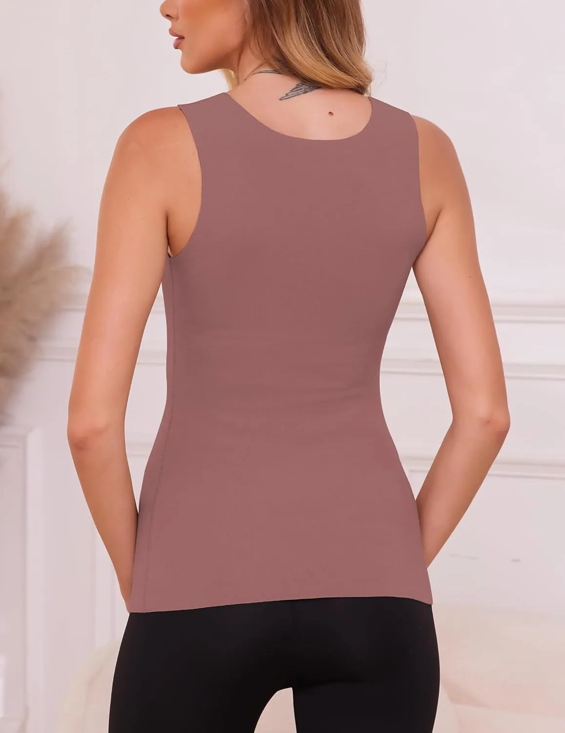 YYA V Neck Basic Tank Tops for Women Thermal Vest Winter Warm Tank-Top Sleeveless Undershirts, S-XXL