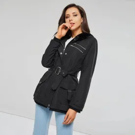 Zipper belt hooded trench coat